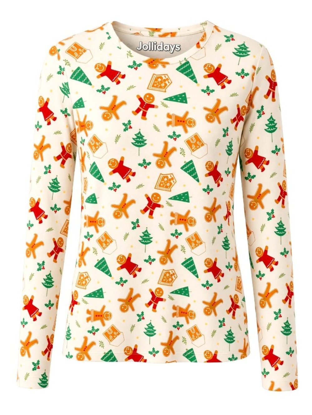 Jollidays Womens L Christmas Gingerbread Pajama Top Long Sleeve NWT Holiday Cozy